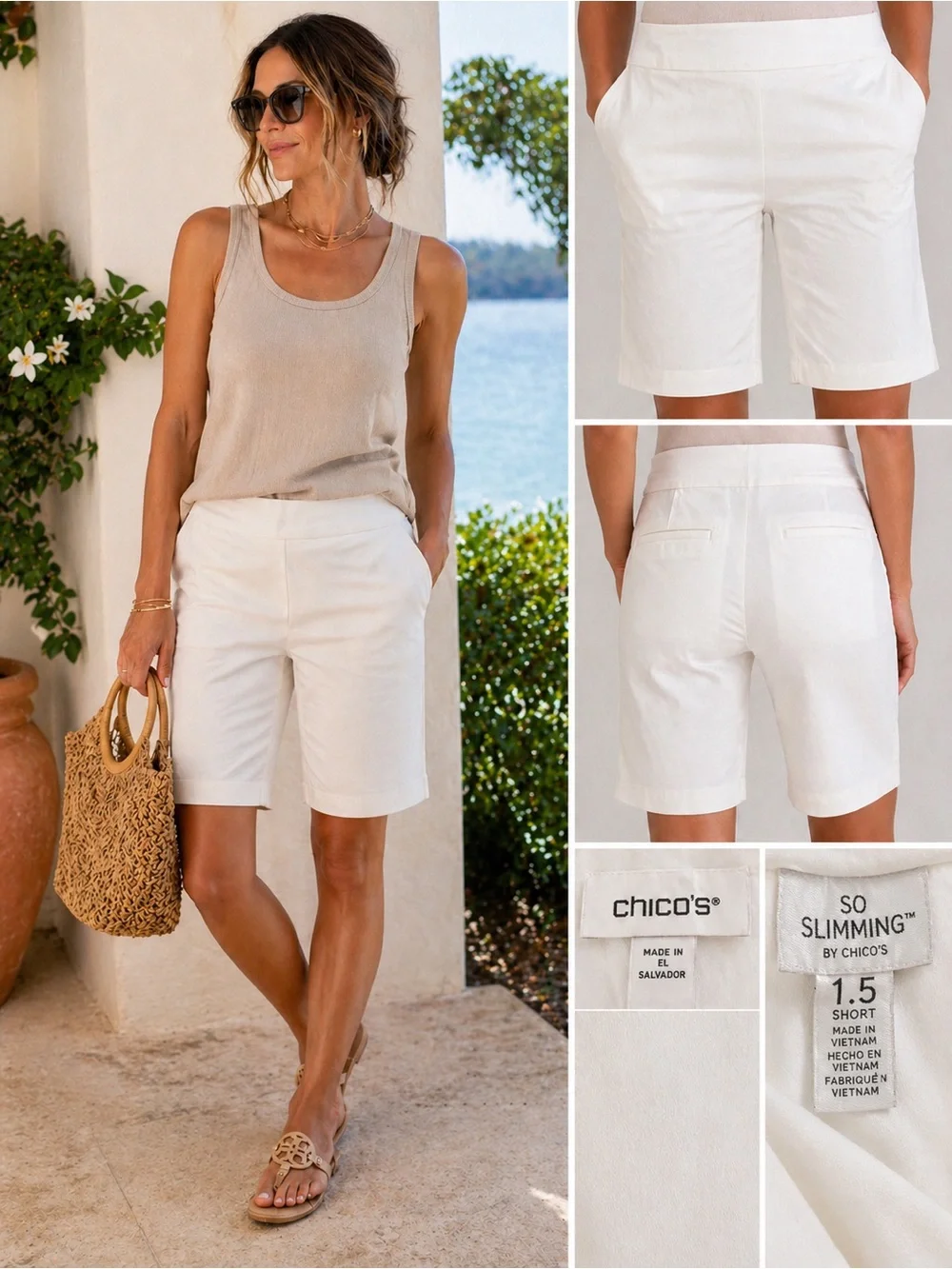 Chico’s So Slimming White Bermuda Shorts Size 1.5 (US 6) Classic Summer Stretch